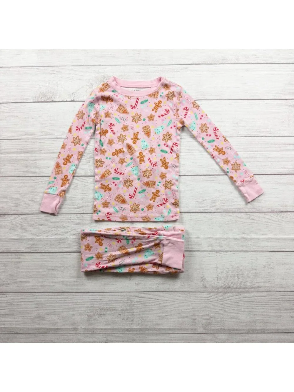 Old Navy Kids Christmas Pajama Set Pink Gingerbread House Candy Print S 6
